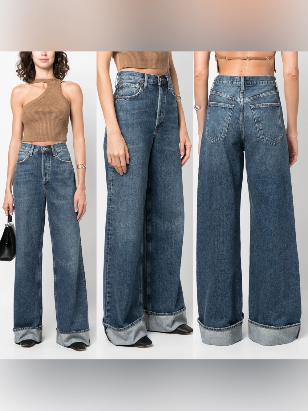 NWOT AGOLDE Blue Dame High Rise Wide Leg Jeans Size 24